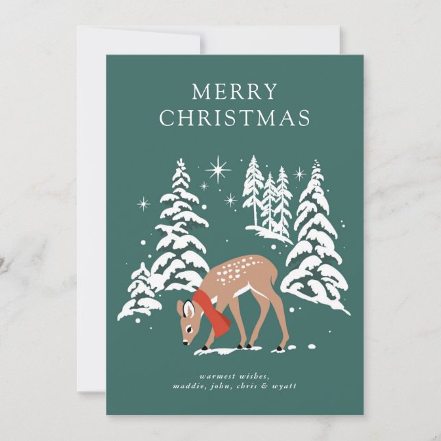 Cartes Pour Fêtes Annuelles Rennes de bois en hiver (Devant)