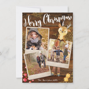 Cartes Pour Fêtes Annuelles Rennes de bois Noël personnalisé en 3 photos