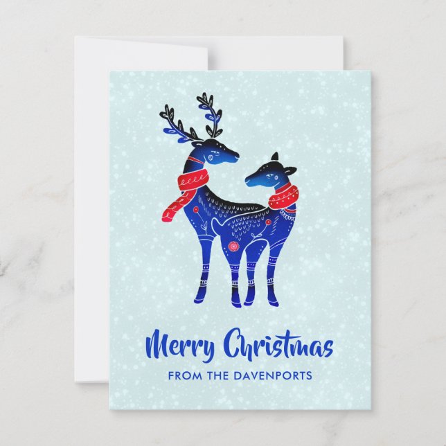Cartes Pour Fêtes Annuelles Rennes de Noël Nordiques Bleus Paire (Devant)