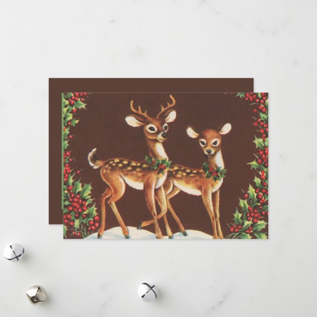 Cartes Pour Fêtes Annuelles Rennes de Noël rétro (Devant/Arrière en situation)