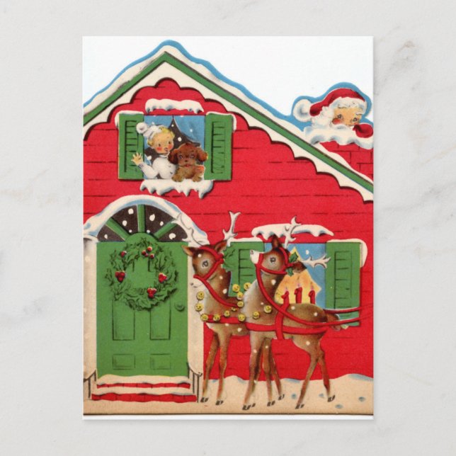 Cartes Pour Fêtes Annuelles rennes de Père Noël rétro (Devant)
