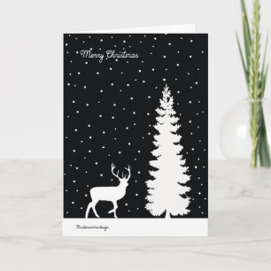 Cartes Pour Fêtes Annuelles Rennes et sapin de Noël - neige tombante