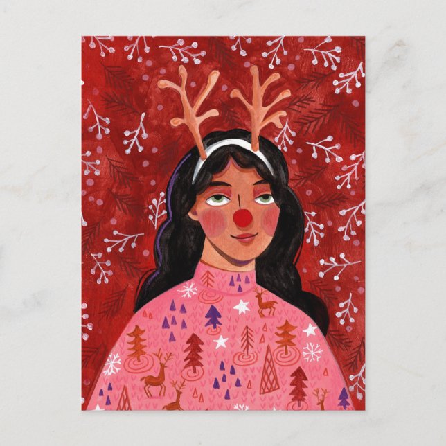 Cartes Pour Fêtes Annuelles Rennes festives de Noël de la femme (Devant)