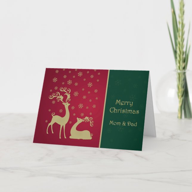 Cartes Pour Fêtes Annuelles Rennes rouges et or Maman & Papa Noël (Devant)