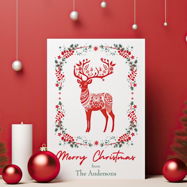 Cartes Pour Fêtes Annuelles Rennes scandinaves rouges Élégant Noël (Créateur téléchargé)