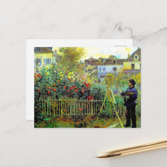 Cartes Pour Fêtes Annuelles Renoir - Monet Peinture dans son jardin (Devant/Arrière en situation)