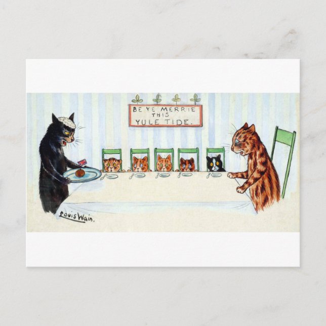 Cartes Pour Fêtes Annuelles Repas de Noël, Louis Wain (Devant)