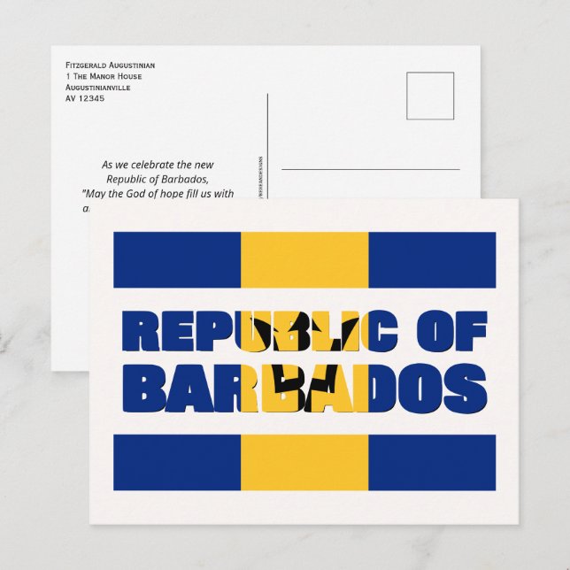 CARTES POUR FÊTES ANNUELLES RÉPUBLIQUE DE BARBADOS (Devant / Derrière)