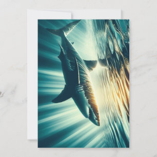 Cartes Pour Fêtes Annuelles Requin dans la mer bleue profonde & soleil