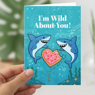 Cartes Pour Fêtes Annuelles Requins avec cœur Saint-Valentin adorable
