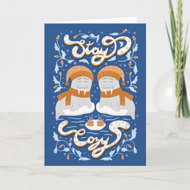 Cartes Pour Fêtes Annuelles Restez confortable Animal Arctique Noël Walrus (Devant)