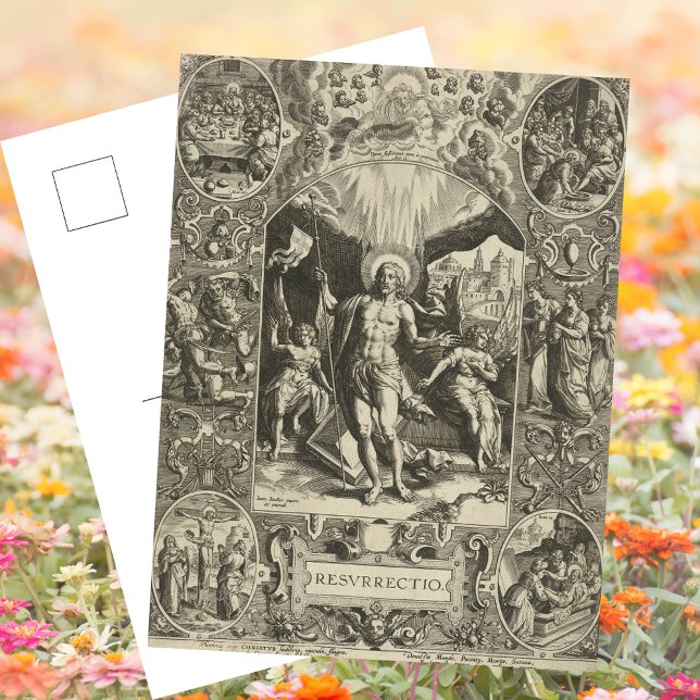 Cartes Pour Fêtes Annuelles Résurrection catholique chrétienne Jésus Pâques (Vintage Black & White Religious Christian Catholic Resurrection Jesus Christ Easter Holiday Postcard)