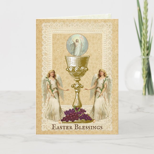 Cartes Pour Fêtes Annuelles Résurrection de Pâques Jésus Angel Eucharistie Cat (Devant)