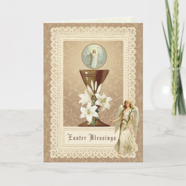 Cartes Pour Fêtes Annuelles Résurrection de Pâques Jésus Angel Eucharistie Cat (Devant)