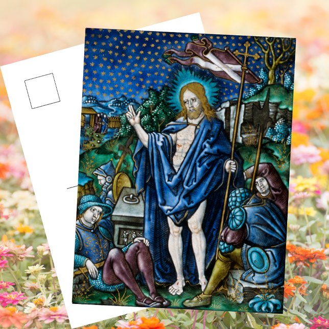 Cartes Pour Fêtes Annuelles Résurrection religieuse catholique de Pâques (Religious Christian Catholic Easter Pascha Resurrection of Jesus Christ is risen Holiday Postcard)