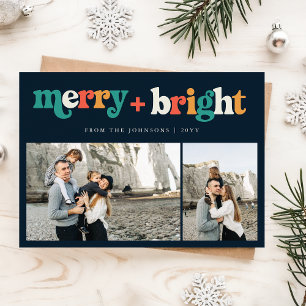 Cartes Pour Fêtes Annuelles Retro 3 Photo Coloré Joyeux et brillant Noël