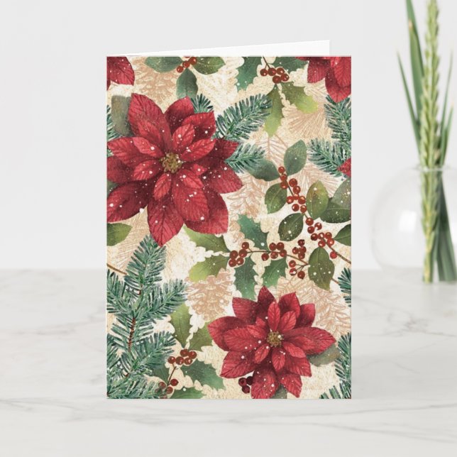 Cartes Pour Fêtes Annuelles Rétro 50 s Christmas Poinsettia Greeting Card (Devant)