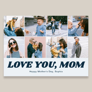 Cartes Pour Fêtes Annuelles Retro Amour Maman 12 Collage Photo Bleu