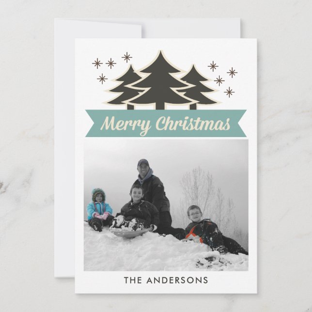 Cartes Pour Fêtes Annuelles Retro Arbres de Noël I Photo Noël Salutation (Devant)