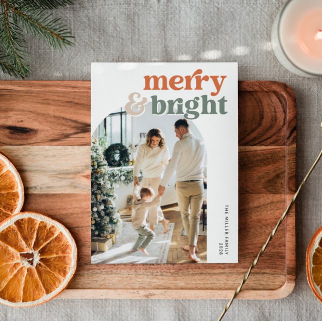 Cartes Pour Fêtes Annuelles Retro Arch Photo Merry & Bright (Créateur téléchargé)
