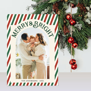 Cartes Pour Fêtes Annuelles Retro Arch Stripes Famille Photo Merry Bright