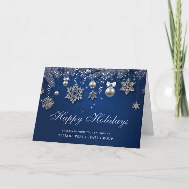 Cartes Pour Fêtes Annuelles Retro Argent Noël Ornament Accueil d'entreprise (Devant)