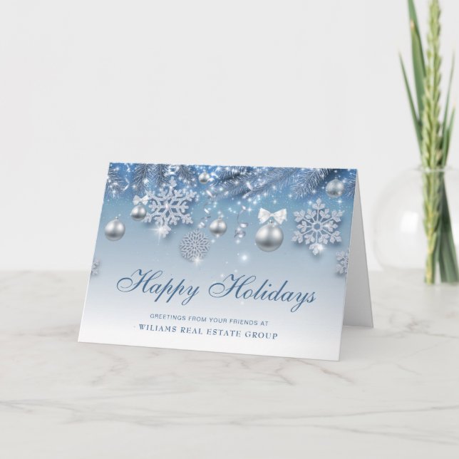 Cartes Pour Fêtes Annuelles Retro Argent Noël Ornament Accueil d'entreprise (Devant)