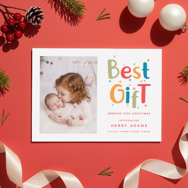 Cartes Pour Fêtes Annuelles Retro Baby's First Christmas Birth Announcement (Créateur téléchargé)
