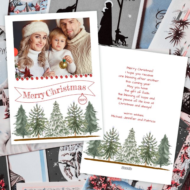 Cartes Pour Fêtes Annuelles Retro Botanical Green Family Photo Joyeux Noël (Créateur téléchargé)