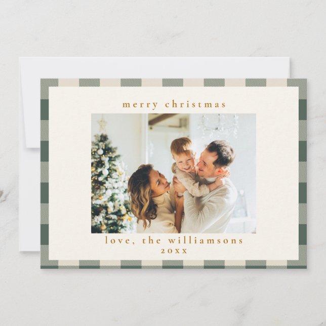 Cartes Pour Fêtes Annuelles Retro Buffalo Plaid Tartan Forest Photo verte (Devant)