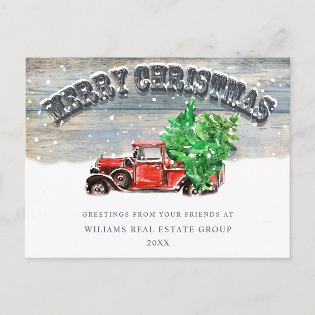 Cartes Pour Fêtes Annuelles Retro Camion de la ferme rouge Noël Accueil d'entr (Devant)
