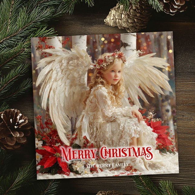 Cartes Pour Fêtes Annuelles Retro Christmas angel red and gold artistic card (Retro Christmas angel red and gold artistic greeting card

)