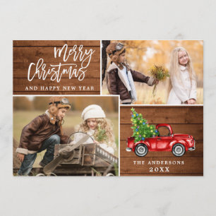 Cartes Pour Fêtes Annuelles Retro Christmas Red Truck Rustic 2 PHOTO Salutatio
