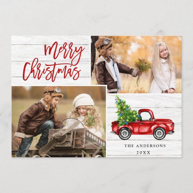 Cartes Pour Fêtes Annuelles Retro Christmas Red Truck Rustic 2 PHOTO Salutatio (Devant)