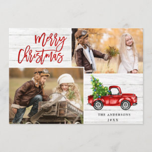 Cartes Pour Fêtes Annuelles Retro Christmas Red Truck Rustic 2 PHOTO Salutatio