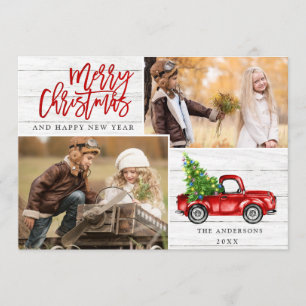 Cartes Pour Fêtes Annuelles Retro Christmas Red Truck Rustic 2 PHOTO Salutatio