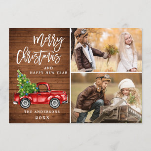 Cartes Pour Fêtes Annuelles Retro Christmas Red Truck Rustic 2 PHOTO Salutatio