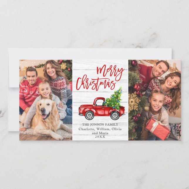 Cartes Pour Fêtes Annuelles Retro Christmas Red Truck Rustic 2 PHOTO Salutatio (Devant)