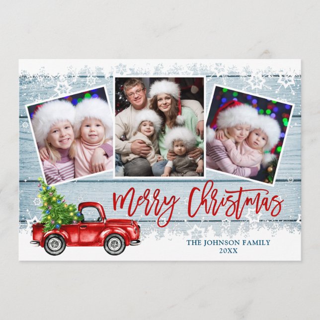 Cartes Pour Fêtes Annuelles Retro Christmas Red Truck Rustic 3 PHOTO Salutatio (Devant)