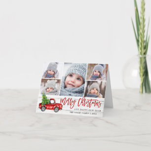 Cartes Pour Fêtes Annuelles Retro Christmas Red Truck Rustic 5 PHOTO Greeting