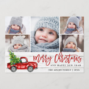 Cartes Pour Fêtes Annuelles Retro Christmas Red Truck Rustic 5 PHOTO Salutatio