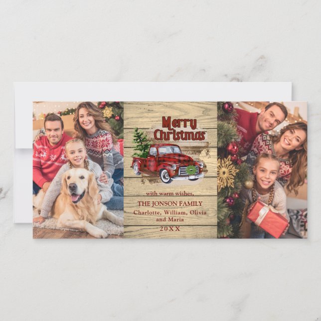 Cartes Pour Fêtes Annuelles Retro classique Roue Camion de Noël Rustique Salut (Devant)