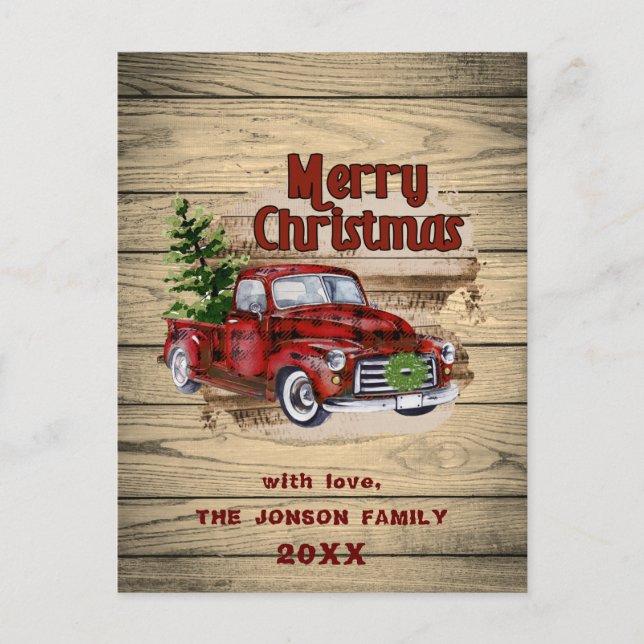 Cartes Pour Fêtes Annuelles Retro classique Rustique Camion rouge de Noël (Devant)