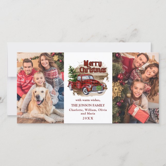 Cartes Pour Fêtes Annuelles Retro classique Rustique Roue Noël Voiture de Cami (Devant)