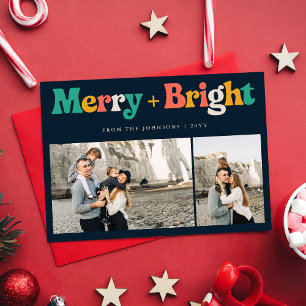 Cartes Pour Fêtes Annuelles Retro Coloré Joyeux et brillant 3 Photo Noël