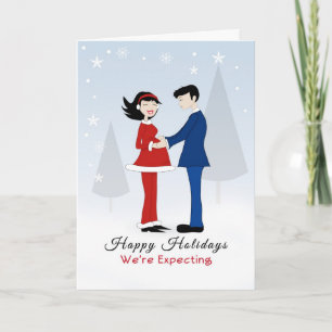 Cartes Pour Fêtes Annuelles Retro Couple-Joyeux vacances-Nous attendons la car