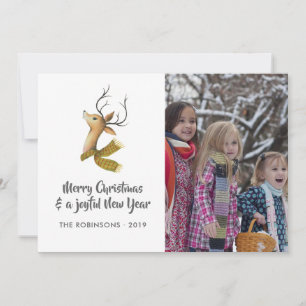 Cartes Pour Fêtes Annuelles Retro Damask Reindeer Famille de Noël Photo