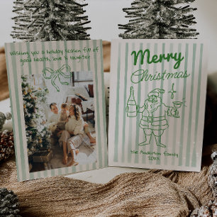 Cartes Pour Fêtes Annuelles Rétro dessin à la main festif Père Noël Champagne 