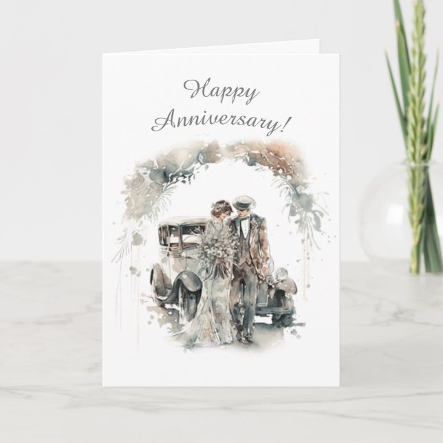 Cartes Pour Fêtes Annuelles Retro Elegant Couple 1ère année Mariage Anniversai (Devant)