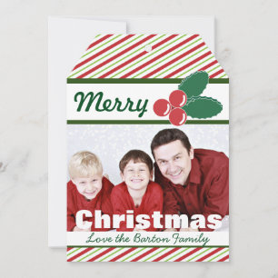 Cartes Pour Fêtes Annuelles Retro Festive Stripes et Holly Photo personnalisée